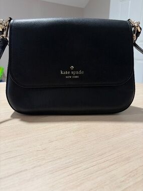 Kate Spade Black Staci Saffiano Leather Flap Shoulder Bag Gold Hardware